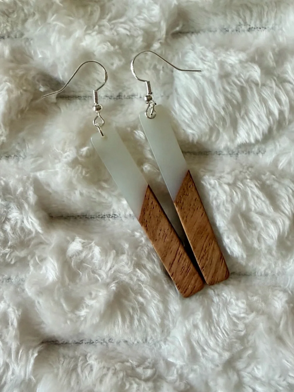 Handmade Natural Wood Resin Drop Earrings 925 Sterling Silver Minimalist Dangle